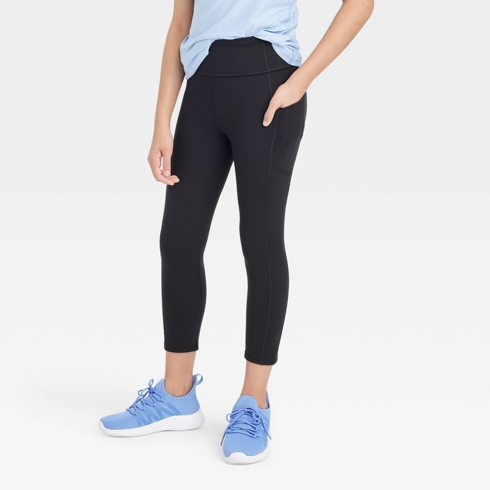 All in Motion Girls Black Pocket Cropped Leggings Size M 8 Activewear UPF 50+